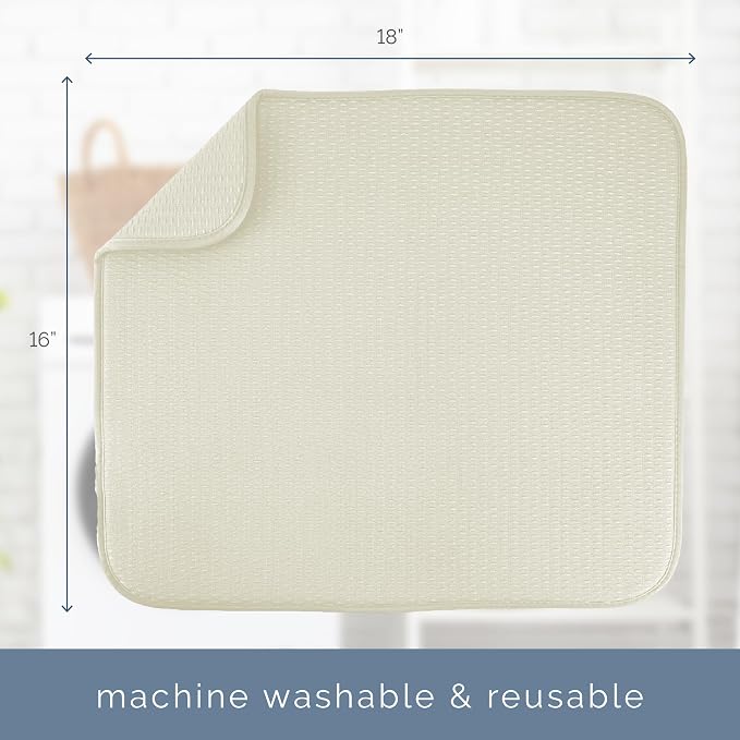 S&T INC. Dish Drying Mat, 16" x 18", Large, Diamond Texture, Cream | Absorbent Microfiber, Kitchen Counter Mat for Dishes, Utensils, Pots and Pans, Machine Washable