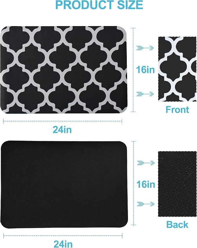 Dish Drying Mat for Kitchen Counter, 16"x24" Dish Drying Pad with Non-slip Rubber Backed, Hide Stain Anti Absorbent for Kitchen Counter, Drying Mat for Coffee Machine Dish Rack (Black Trellis)