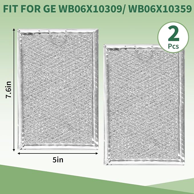 Microwave Filter Replacement 7.64" x 5.12" Fits for GE WB06X10309/ WB06X10359/W10208631A/Frigidaire 5304464105 WB06X10608/Whirlpool Microwave Filter, 2 Pack Mesh Screen Microwave Vent Grease Filters