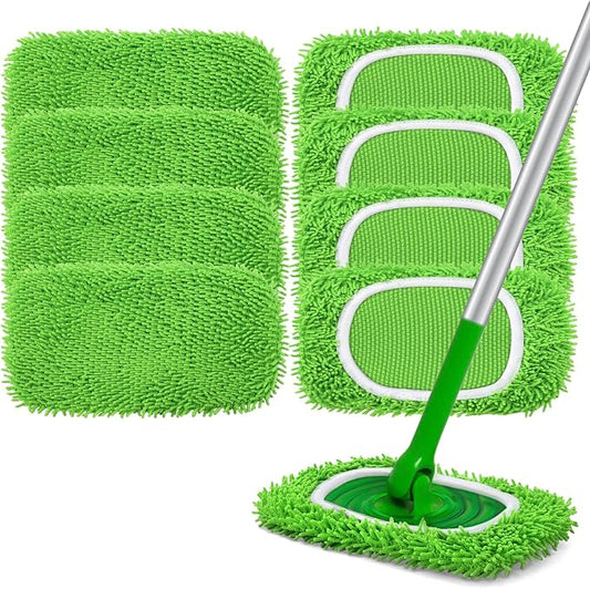 Reusable Microfiber Mop Pads Compatible with Swiffer Sweeper Mop | 8 Pack Dry Sweeping Cloths & Wet Mopping Cloths - Washable Chenille Mop Pads Refill for Mopping Floors (Mop is not Included)
