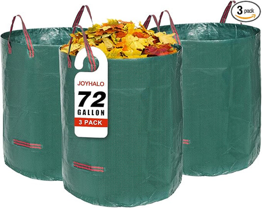 72 Gallon 3 Pack Reusable Yard Waste Bags for Lawn & Garden | Heavy duty, Standable lawn bags, With 4 handles, Includes gloves, Ideal for leaves, Grass clippings, Camping, and recycling
