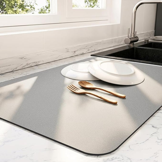 Ecotrim - Dish Drying Mat for Kitchen Counter | Coffee Bar Mat for Countertops | Heat Resistant Drainer Mat with Non-slip Rubber Backed | Hide Stain Kitchen Absorbent Draining Mat | Grey 18"x24"