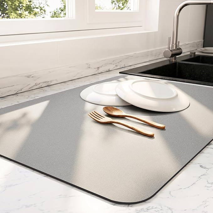 Ecotrim - Dish Drying Mat for Kitchen Counter | Coffee Bar Mat for Countertops | Heat Resistant Drainer Mat with Non-slip Rubber Backed | Hide Stain Kitchen Absorbent Draining Mat | Grey 16"x24"