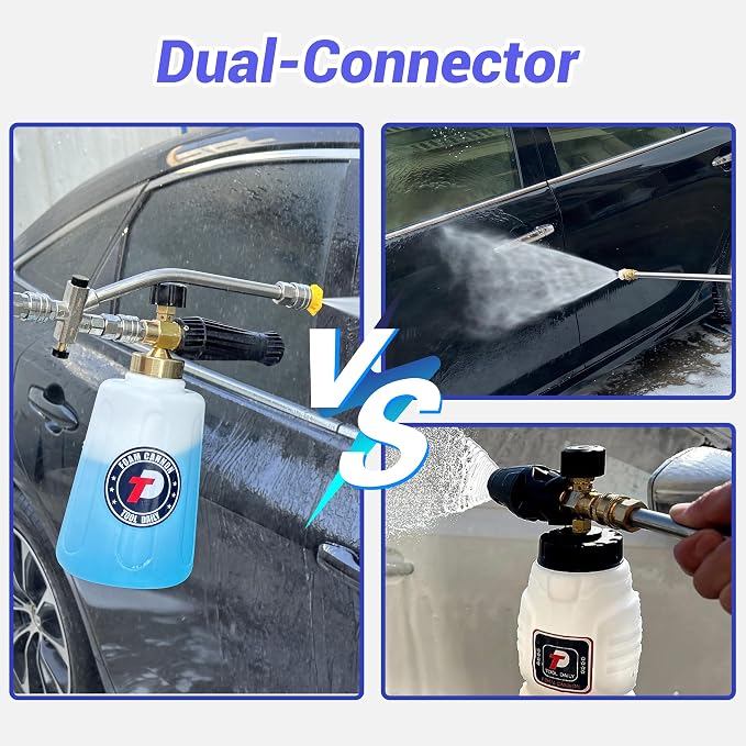 Tool Daily Foam Cannon for Pressure Washer with Dual Connector, 1.5 Liter | Wide Mouth Soap Cannon, Additional Orifice Nozzle 1.1mm, 5 Power Washer Sprayer Nozzles, 1/4 Inch Quick Connect, 3600 PSI