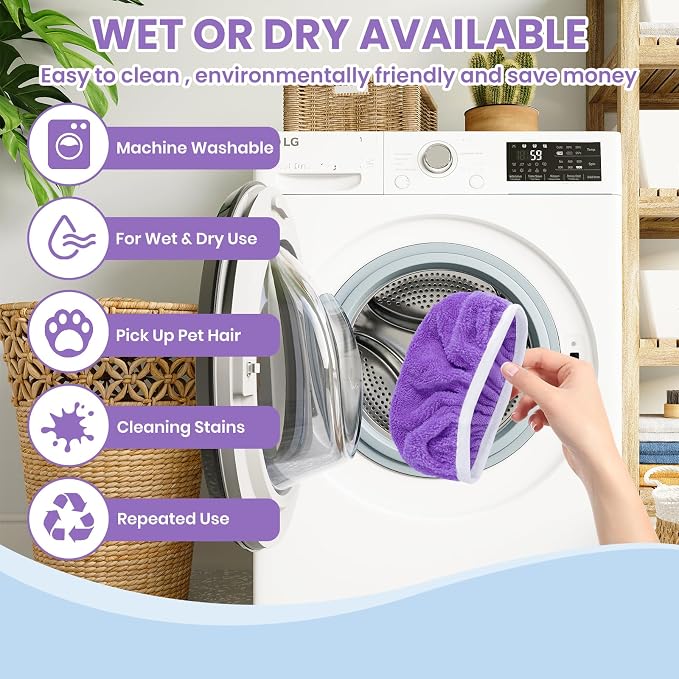 6 Pack Reusable Microfiber Mop Pads - Compatible with Sweeper, Reusable Mop Pads, Washable Dry Cloths & Wet Pads Refill for Hardwood Laminate Tile Floor Cleaning (6, Purple, M)