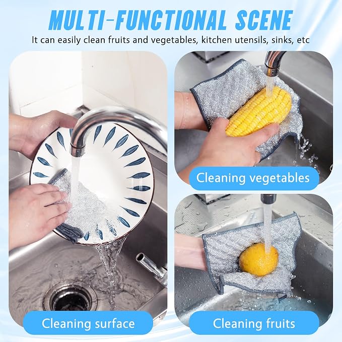 Wangjinpeng 8 Pcs New Upgrade 4-Layer Metal Dish Cloths, Non-Scratch Odor-Free Multipurpose Wire Dishwashing Rags for Wet Dry Use, Kitchen Cleaning Cloths for Dishes, Sinks & Stove Tops(7.87X7.87)