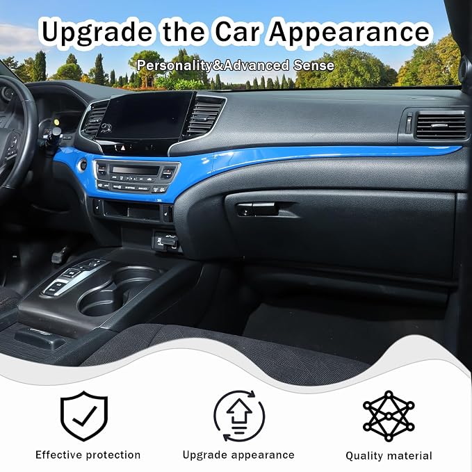 Center Console Dashboard Panel Strip Trim for Honda Pilot 2016-2022 Interior Decorative Cover Protector Accessories Anti Scratch ABS Material (Blue)