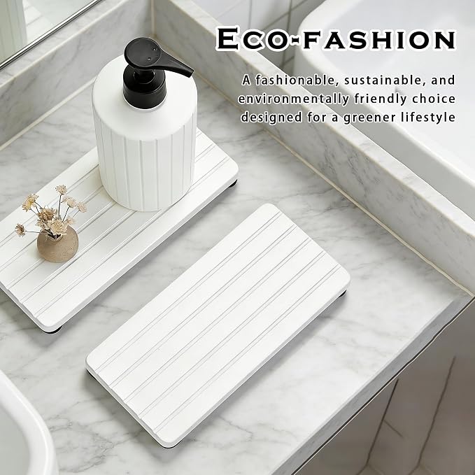 2PCS Stone Drying Tray, Water Absorbing Stone Tray for Sinks, Neat Diatomite Sink Trays, Fast Drying Kitchen Sponge Hand Soap Holder, Instant Dry Sink Coasters Used for Bathroom Counter -White