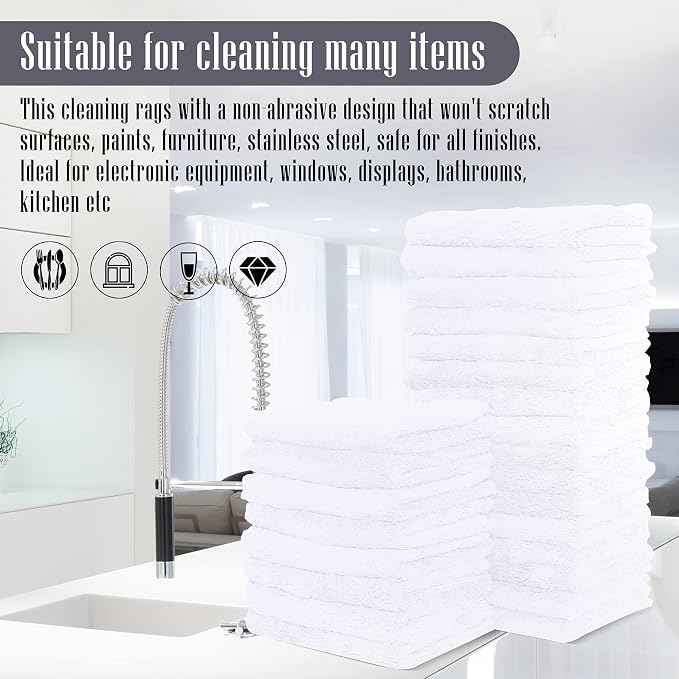 Sunny zzzZZ 24 Pack Kitchen Dishcloths - Does Not Shed Fluff - Reusable Dish Towels, Dish Cloths, Super Absorbent Coral Fleece Cleaning Cloths, Nonstick Oil Washable Fast Drying, 10 x 10 Inch (White)