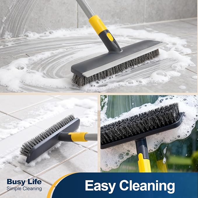Yocada Floor Scrub Brush Telescopic Handle 2 in 1 Scrape Brush 55.9 inch | Stiff Bristle Shower Scrubber for Cleaning Patio Bathroom Garage Kitchen Wall Deck Tub Tile