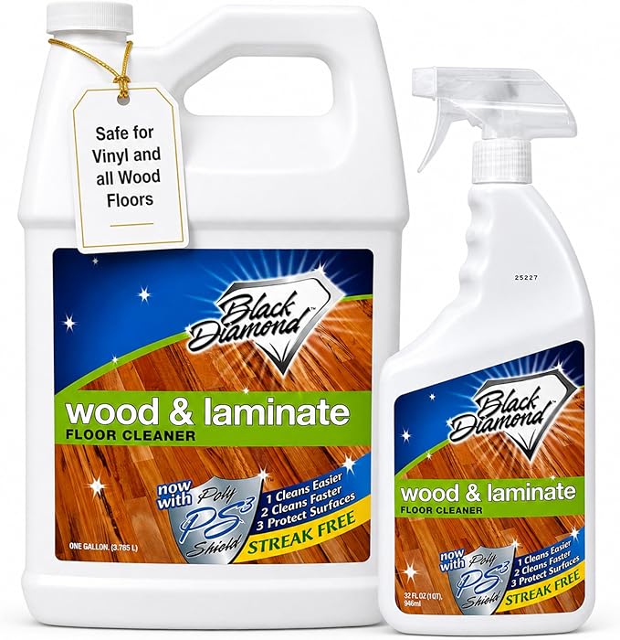 Black Diamond Stoneworks Wood & Laminate Floor Cleaner – No-Rinse Streak-Free Cleaner for Hardwood, Laminate, Engineered Wood & Luxury Vinyl Plank Floors (1 Quart & 1 Gallon)