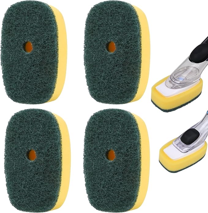 Sponge Brush Refills for OXO Soap Dispensing Dish Brush - 4 Pack Dish Cleaning Soap Dispensing Head Replacement for Scrubber（Green）
