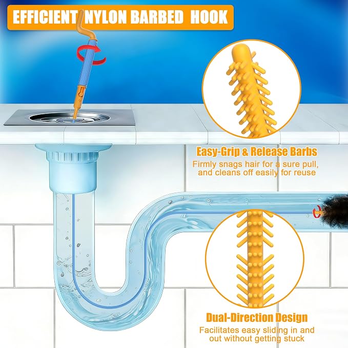 EastLink 30-Inch Reusable Drain Snake Hair Drain Clog Remover 6 Pack, Anti-Break Steel Sink Snake Drain Hair Removal Tool with Rotating Handle, Drain Cleaner Tool for Bathroom Sink, Shower, Bathtub