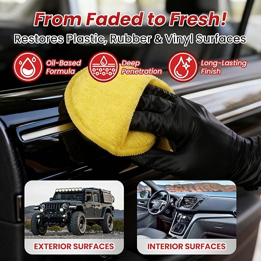 Plastic Restorer for Cars, Black Trim Restorer for Faded Plastic, Vinyl & Rubber, Long-Lasting UV Protection, Restores Deep Black Shine, Car Exterior & Bumper Trim Restorer, 3.38 fl oz