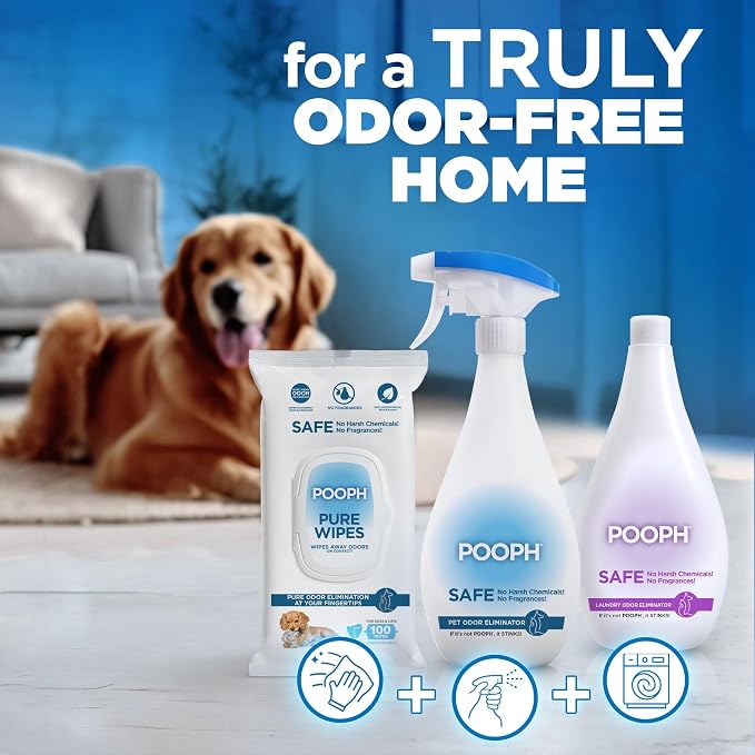 POOPH Pet Odor Eliminator Spray, 32 oz | Unscented pet odor eliminator spray for home surfaces, upholstery, furniture, and vehicles