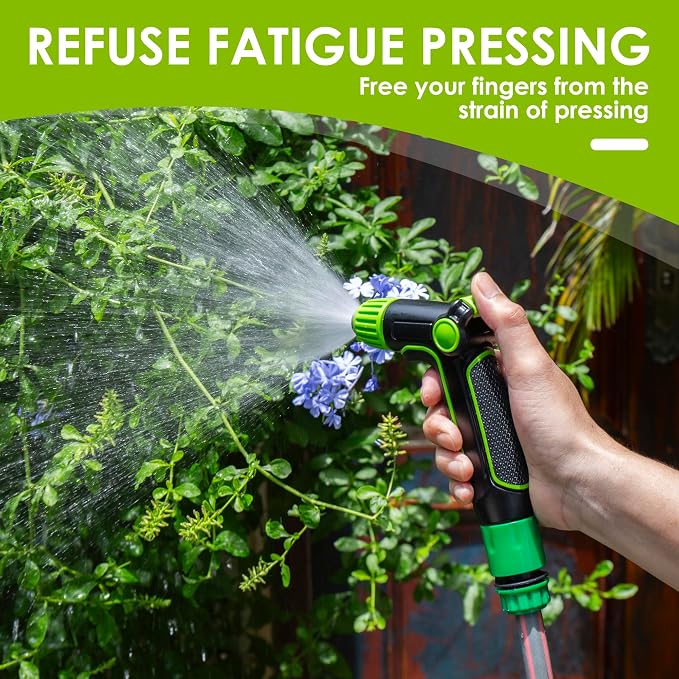 Garden Hose Nozzle with High Pressure, 100% Heavy Duty Metal High Pressure Hose Nozzle with 4 Spray Patterns, Thumb Control On Off Valve for Lawn， Plant Watering, Washing Car,Washing Pet and Home Use