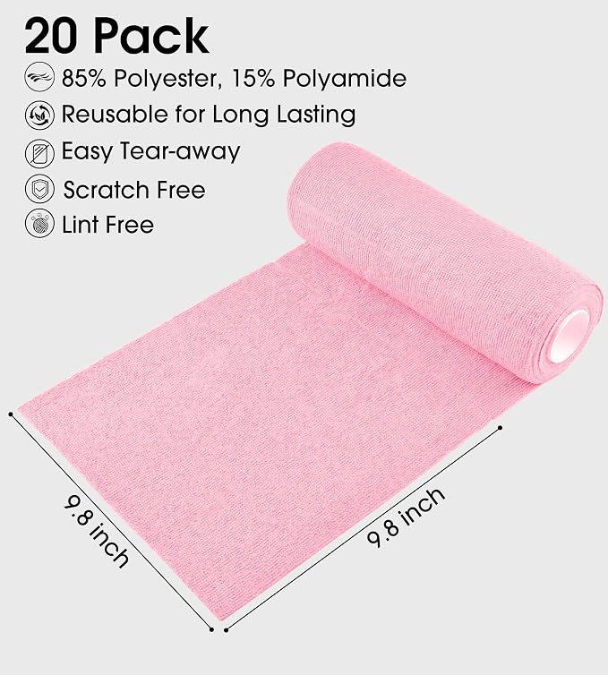 KitchLife Microfiber Cleaning Cloth Roll - Tear-Away Reusable Microfiber Paper Towels, Lint-Free, Washable, 20 Sheets for Kitchen, Car, Dishes, and Sensitive Surfaces (Pink)