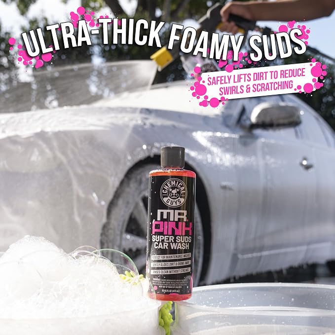 Chemical Guys, Mr. Pink Car Wash Soap 1 Gallon with Wash Mitt | High-foaming Mr. Pink car wash soap with a chenille microfiber wash mitt; slick, scratch-free washing for cars and trucks.