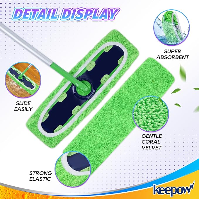 KEEPOW Reusable Mop Refill Pads Replacement Compatible with Swiffer Wet Pads Refill XL Size, XL Mop, Dry Sweeping Cloths for Hardwood Floor Cleaning, 6 Pack