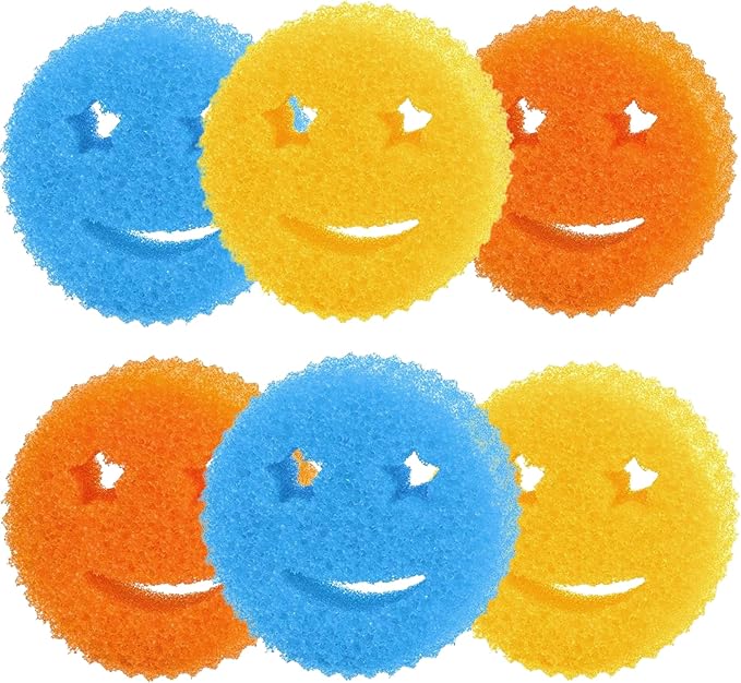 Dish Scrub Sponges, Non-Scratch Temperature Controlled Smiley Color Sponge | Scrubber Dishwasher Safe for Household Cleaning, Kitchen, Bathroom, Stain Odor Resistant Polymer Multi-Functional Bulk Pads