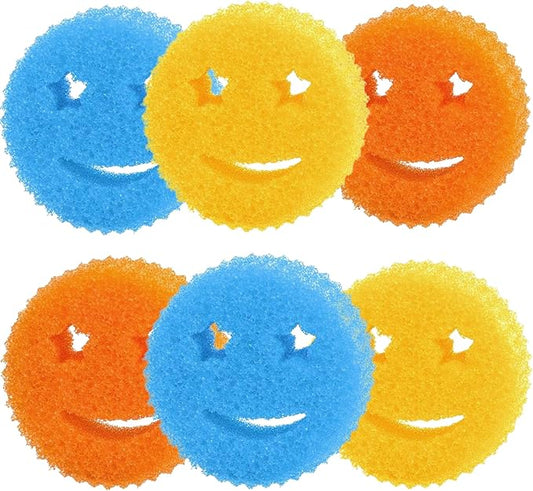 Dish Scrub Sponges, Non-Scratch Temperature Controlled Smiley Color Sponge | Scrubber Dishwasher Safe for Household Cleaning, Kitchen, Bathroom, Stain Odor Resistant Polymer Multi-Functional Bulk Pads