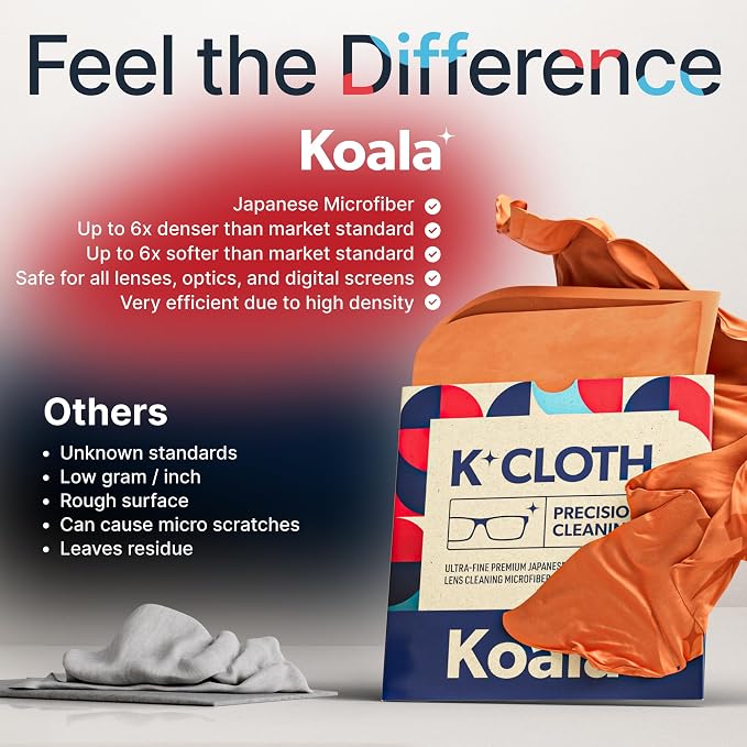 Koala Lens Cleaning Cloth | Japanese Microfiber | Pink & Orange (Pack of 3) | Glasses Cleaning Cloths | Eyeglass Lens Cleaner | Eyeglasses, Camera, VR/AR Headset, and Screen Cleaner | Washable & Reusable