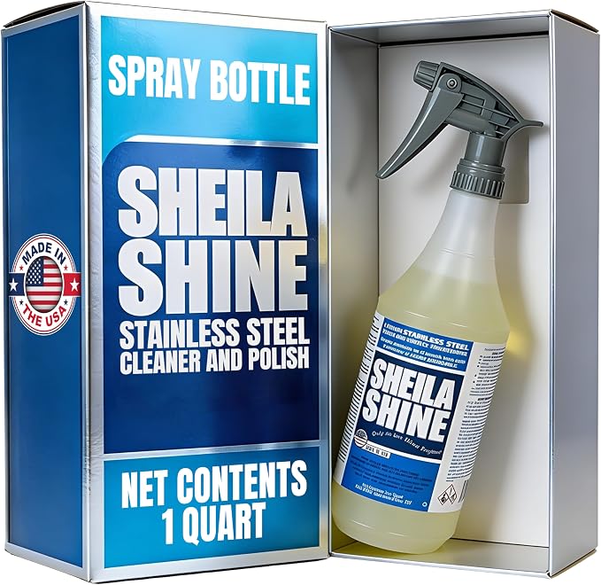 Sheila Shine 32oz Stainless Steel Cleaner and Polish - Cleans, Polishes & Protects Kitchen Appliances, Refrigerators, Sinks, Ovens & Grills - Leaves Streak Free Shine - Stainless Steel Spray Cleaner