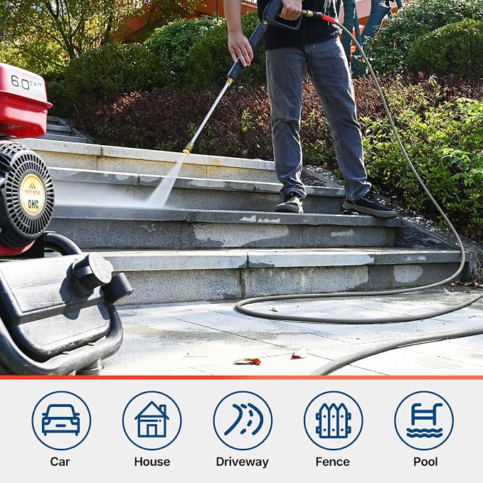 YAMATIC Upgraded Flexible Pressure Washer Hose 30FT 1/4", 3200 PSI Non-Kink Replacement with M22-14mm & 3/8" Quick Connect Adapters, Extension for Gas Power Washer Troy-Bilt Ryobi Honda Craftsman