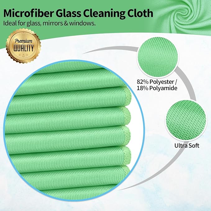 Microfiber Cleaning Cloth, 6 Pack Glasses Cleaning Cloth, 16" ×14" Window Cleaning Rags, Streak Free Lint Free Polishing Cloths Wipes for Eye Glass Stainless Steel Windshield, Sage Green