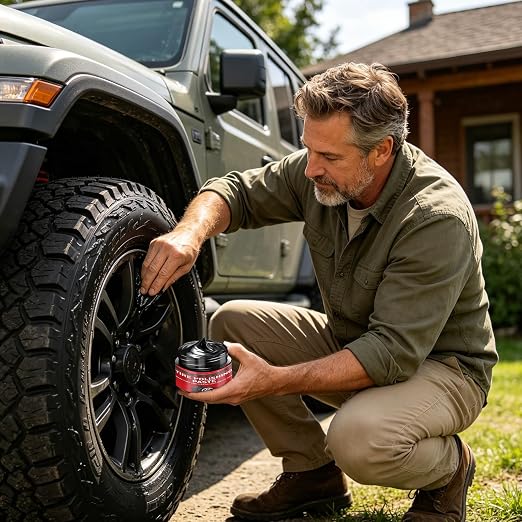 Tire Polishing Paste, 30g Black Car Tire Polishing Wax, Tire Shine, Deep Black Shine, Trim Restorer with Conditioning Formula, Water Resistant Coating for Seats Dashboards Trucks Motorcycles Sedan SUV