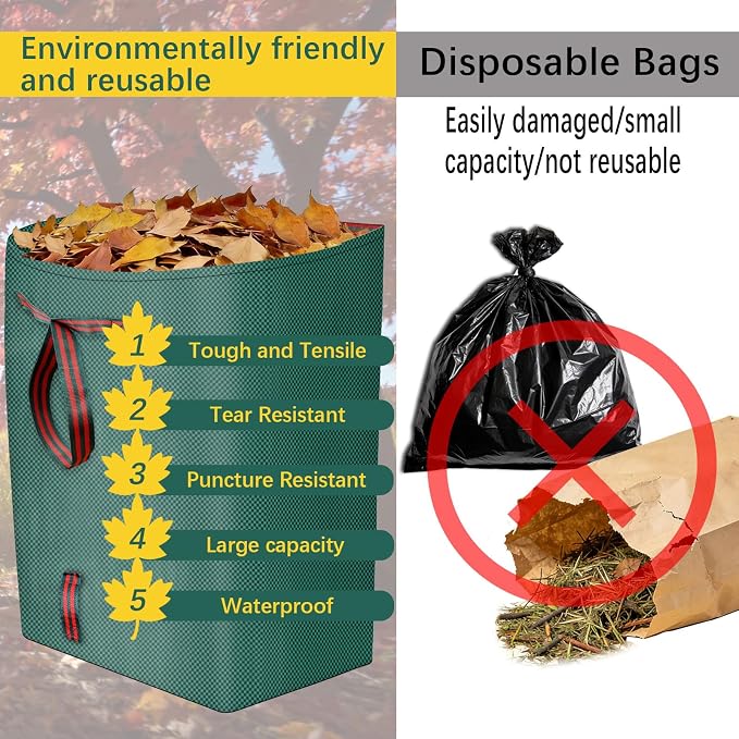 53 Gallon leaf bags reusable yard waste bags leaf bag,It can be used to Cleaning fallen leaves, weeds, and yard trash,toys and camping supplies, or for moving