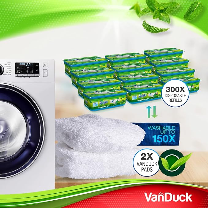 VanDuck Reusable 100% Cotton Mop Pads for Swiffer Sweeper (8-Pack) | Mop not included, reusable terry cloth mop covers, cotton replacement refills, machine washable wet mopping pads