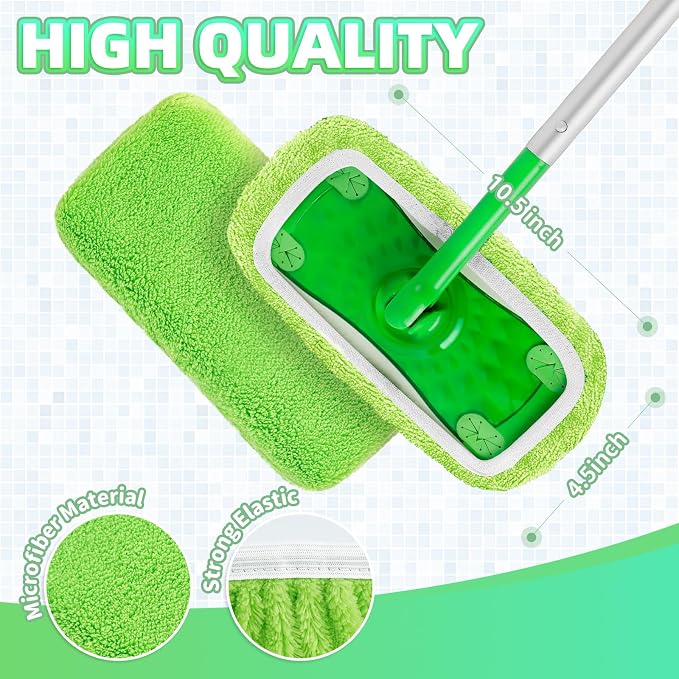8 Pack Reusable Mop Pads Compatible with Swiffer Sweeper, Coral Fleece Washable Swiffer Pads, Dry & Wet Sweeping Mopping Cloths (Green, Not Included Mop)