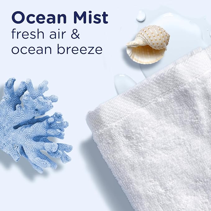 Downy Light Laundry_Scent Booster Beads, Ocean Mist Scent, 30.1 OZ, In-wash fabric beads designed to be gentle with a light boost of scent, No Heavy Perfumes (Pack of 4)