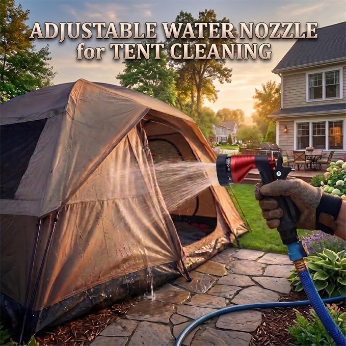 GREEN MOUNT Water Hose Nozzle 2-Pack, Zinc Alloy Garden Spray Nozzle with Adjustable Spray Patterns, Leakproof Rustproof Trigger Lock for Outdoor Cleaning & Car Wash, Blue & Red