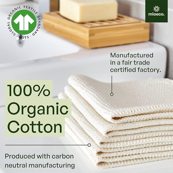 mioeco 10 Pack Reusable Kitchen Paper Towels Washable - Super Absorbent Natural unPaper Towels - Natural Cotton - Reusable, Paperless Kitchen Dish Cloths - 100% Organic