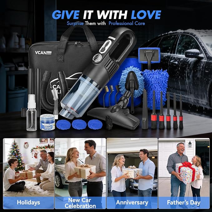 28PCS Car Detailing Kit Interior Cleaner, Car Interior Cleaning Kit with Cordless Handheld Vacuum, 2-in-1 Mop, Interior Car Detailing Brushes, Windshield Cleaner, Car Accessories Gift for Men Women