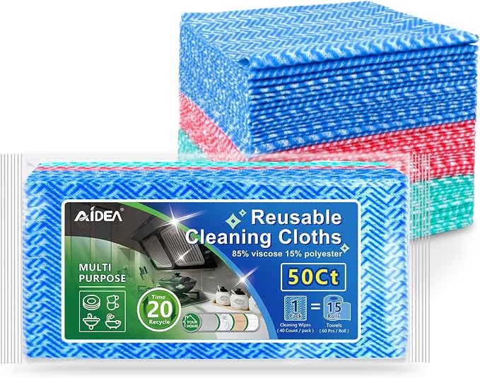 AIDEA Cleaning Wipes, Reusable Paper Towels, Disposable Towels, Domestic Wipes for Dish&Kitchen, 50 Count Multi-Purpose Cleaning Dish Rags, 12 * 12 Inch