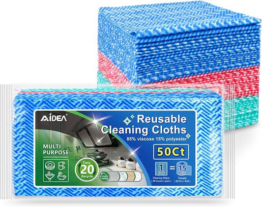 AIDEA Cleaning Wipes, Reusable Paper Towels, Disposable Towels, Domestic Wipes for Dish&Kitchen, 50 Count Multi-Purpose Cleaning Dish Rags, 12 * 12 Inch