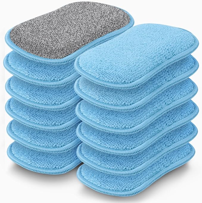 GLIMGLINT 12Pack Dish Sponges Kitchen, Non-Scratch Microfiber Sponges for Cleaning, Reusable Dish Sponge for Dishes, Pots and Pans,Blue