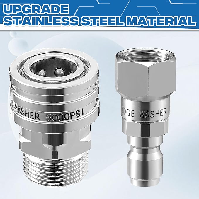 Pressure Washer Swivel Adapter, Stainless Steel, 5000 PSI | M22 14mm to 3/8" Quick Connect, Quick Disconnect for pressure washer hose, 5000 PSI, 4 Pack