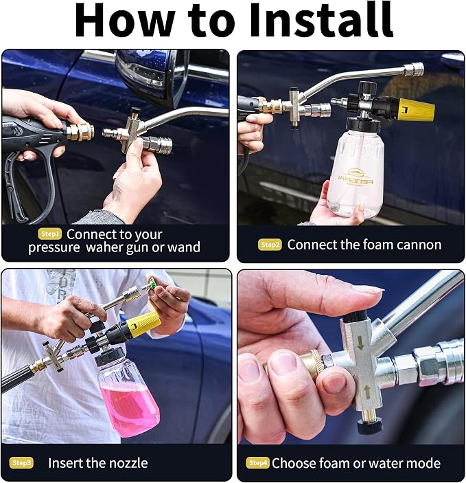 FENG PAI Pressure Washer Foam Cannon Gun Kit with Dual Connector Accessory, Car Wash Foam Gun for Car Washing and Cleaning, 1/4" Quick Connect with 7pcs Nozzles, Dual Adjustable Snow Foam Lance