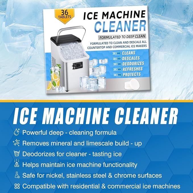 Ice Machine Cleaner Tablets, Countertop Ice Maker Cleaner, 36 Counts Descaler, Nickel Safe Commercial Portable Nugget Ice Makers, Remove Hard Water Buildup, Deep Cleaning