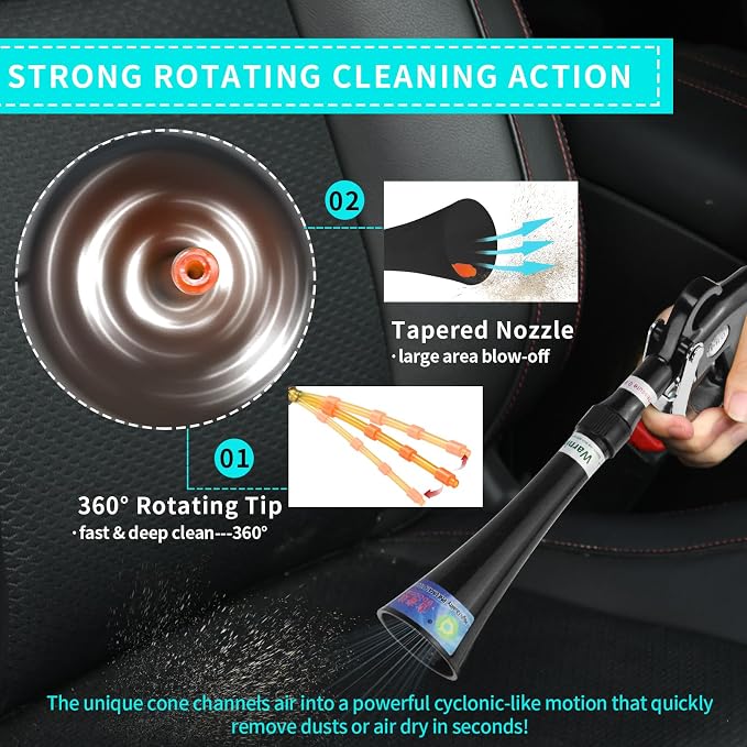 GOCCIDA Tornado Dry Cleaning Gun Detailing Interior Dryer Air Blow Gun | High Pressure Blower Gun,Car Detailing Kit Interior Cleaner,Car Detailing Tools for Car Quickly Blasts Dirt Works with Air