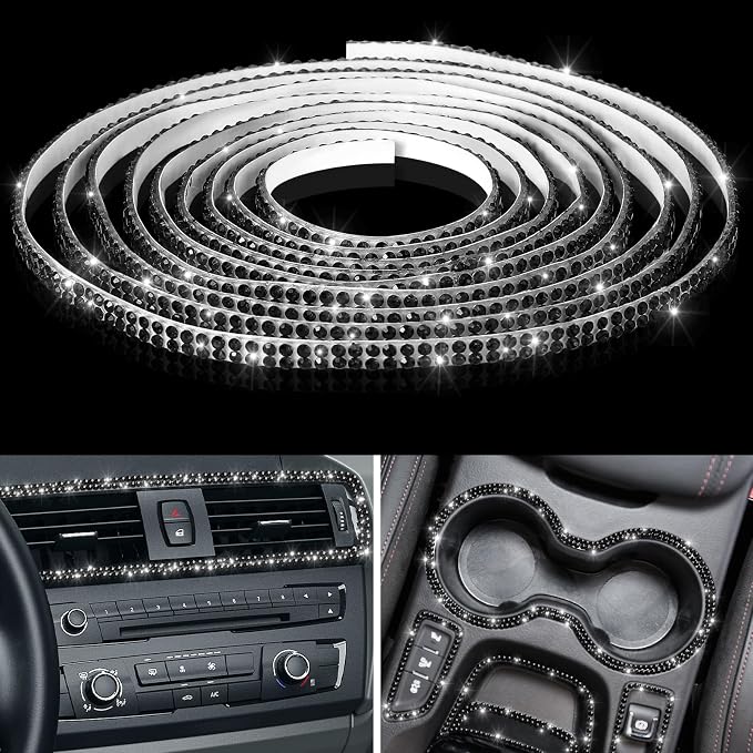 Kingdder 16.4 ft Bling Car Trim Self Adhesive Bling Car Accessories for Women Rhinestone Strip Glitter Diamond Sticker DIY Line Molding Dashboard Decal Shiny Auto Stuff for Interior Exterior Decor