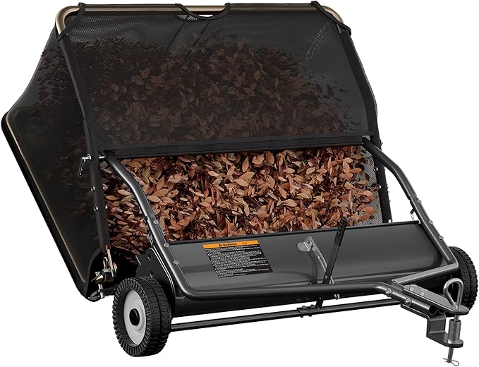 48" Lawn Sweeper Tow Behind, Pull Behind Lawn Sweeper with 25.16 cu. ft Large Hopper, Heavy Duty Leaf & Grass Collector, Adjustable Brush Height Lever and Dumping Rope, Lawn and Yard Cleanup Tool