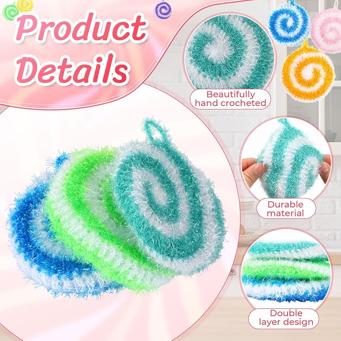 Kenning 12 Pcs Dish Scrubber Non Scratch Dish Washing Scrubbers Reusable Household Cleaning Kitchen Tools for Dishwashing Washing Dishes Cookware Tubs Sinks (Candy)