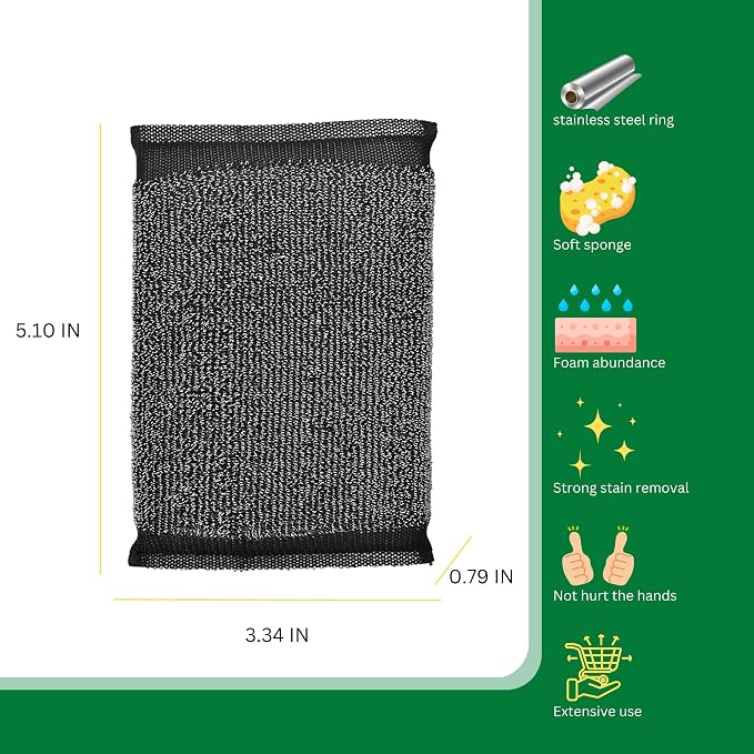 Steel Wool Scrub Sponges, Non Scratch Kitchen Dish Scrubbers | 12 Pack Black Reusable Gentle Cleaning Sponges for Pots, Pans, Cookware, No Scratches on Stainless & Non-Stick Surfaces