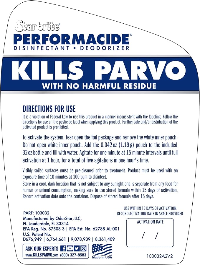 PERFORMACIDE No-Rinse Disinfectant / Deodorizer for Pet Surfaces | Kills Parvovirus, Ringworm, Feline Calicivirus, Avian Influenza (Bird Flu) Eco Friendly, Naturally Dissipates, Refillable, 32 OZ Kit