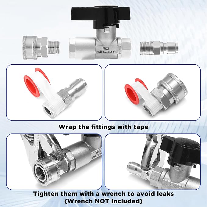 PWACCS Ball Valve Pressure Washer, 3/8" Quick Connect Shut Off Valve | Stainless Steel, for Power Washer Hose, DN10 Shutoff Ball Valve, High Pressure Wash, 5000 PSI